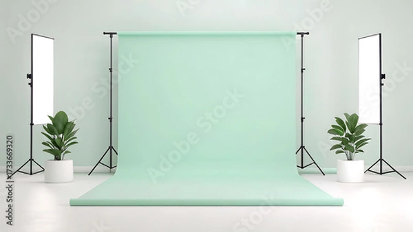 Fototapeta empty room with green wall and window