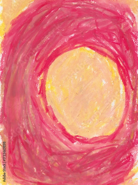 Fototapeta Oil pastel abstract background in red and yellow, hand painted texture