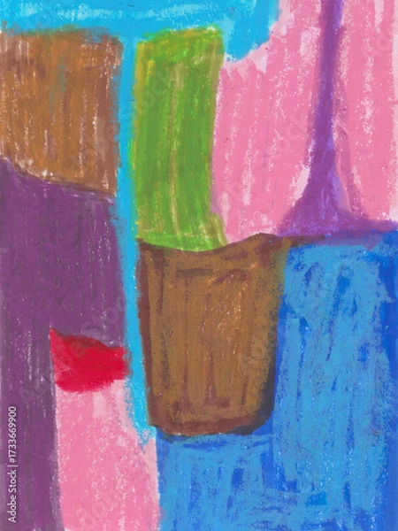 Fototapeta Abstract oil pastel art background with bright geometric shapes in vivid colors