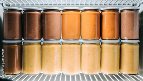 Obraz Concept of food diet, longevity, and fiber maxxing. meal prep concept with neatly labeled glass jars