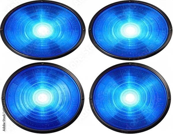 Obraz Four illuminated, circular, blue-glowing devices arranged in a two-by-two grid