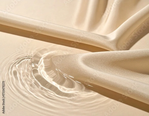 Fototapeta A close-up of flowing fabric and water, with ripples reflecting light