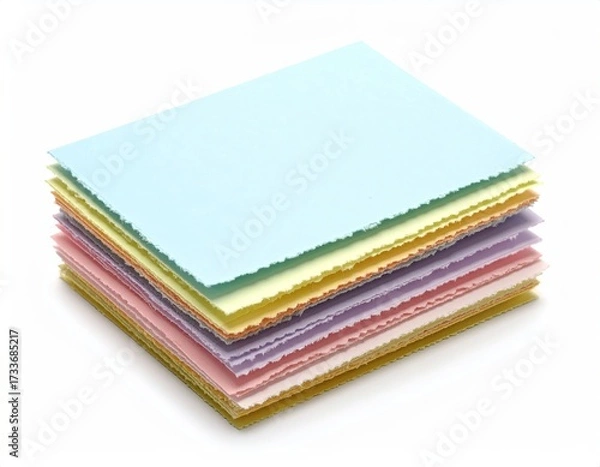 Obraz Stack of colorful, textured paper rectangles with scalloped edges, angled up