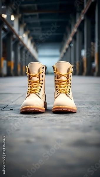 Fototapeta Generative AI work boots on industrial floor