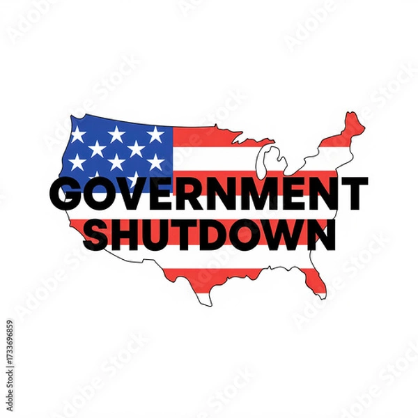 Fototapeta A graphic representation of the United States with the words "GOVERNMENT SHUTDOWN" overlaying it, highlighting a significant political issue