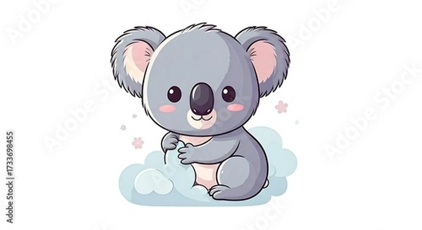 Fototapeta Adorable cartoon koala cuddles on soft clouds, bringing sweet dreams and playful joy to any design project