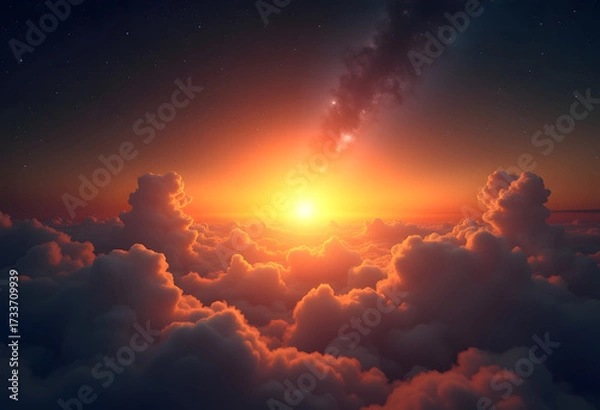 Obraz Gold Christmas Bell and Bauble with Glowing Star on a Purple Background