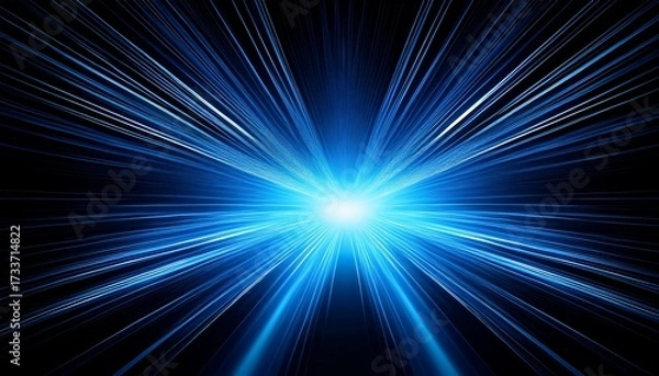 Obraz A Vibrant Blue Light Burst On A Black Background Creating A Captivating And Ethereal Glow