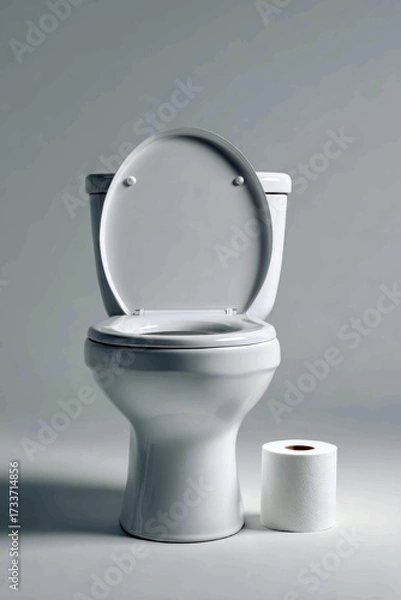 Fototapeta Minimal White Toilet with Paper Roll – Clean Concept for Digestion, Sickness or Detox Themes