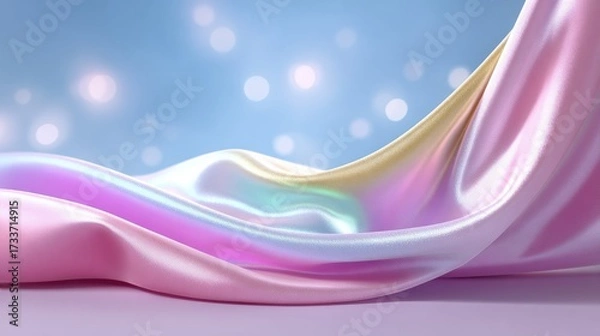 Fototapeta Elegant silk fabric draped with pastel colors, smooth shiny texture, luxurious soft material, flowing design, stylish backdrop for fashion and interior decor