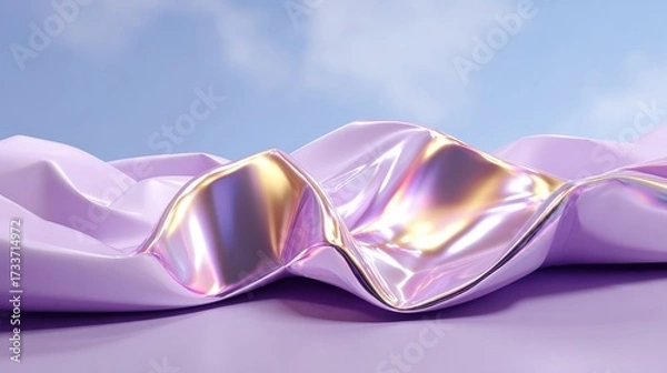 Fototapeta Elegant soft fabric with shiny satin finish in pastel purple, luxurious textile draped for modern fashion, interior design, and artistic creative backgrounds