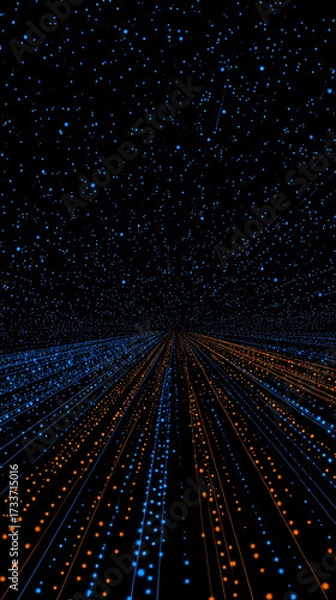 Fototapeta Dynamic warp speed radial light background with blue and orange streaks symbolizing energy acceleration cosmic journey and futuristic vision of limitless motion.