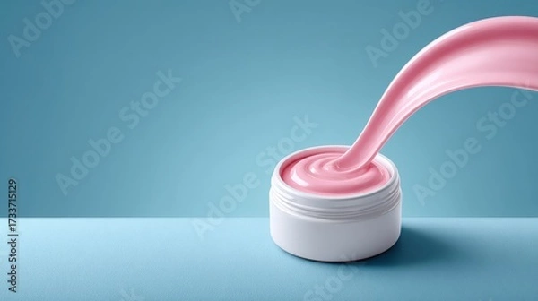 Fototapeta Elegant pink moisturizing cream in sleek white jar, hydrating skincare product with antiaging benefits, perfect for daily beauty and skincare routines