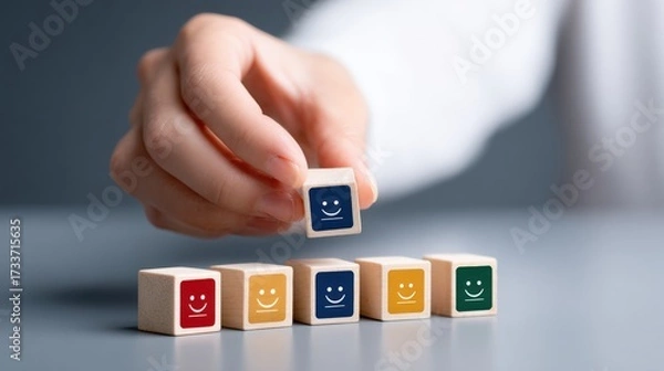 Fototapeta Creative image of colorful smiley face icons representing happiness, positive emotions, cheerful mood, and social communication in a vibrant digital illustration