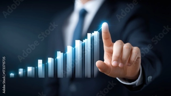 Fototapeta Professional business and technology growth concept featuring digital analytics, market success, innovative strategies, and corporate development for modern success