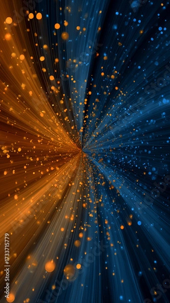 Fototapeta Dynamic warp speed radial light background with blue and orange streaks symbolizing energy acceleration cosmic journey and futuristic vision of limitless motion.
