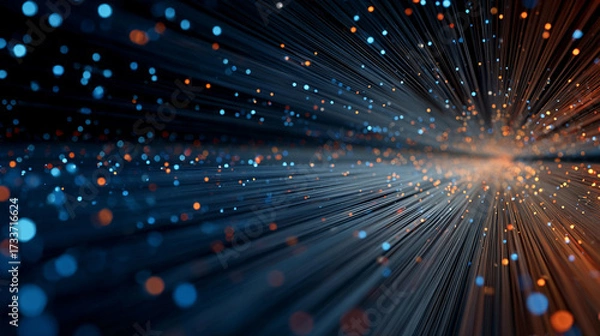 Fototapeta Dynamic warp speed radial light background with blue and orange streaks symbolizing energy acceleration cosmic journey and futuristic vision of limitless motion.