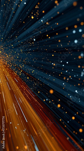 Fototapeta Dynamic warp speed radial light background with blue and orange streaks symbolizing energy acceleration cosmic journey and futuristic vision of limitless motion.