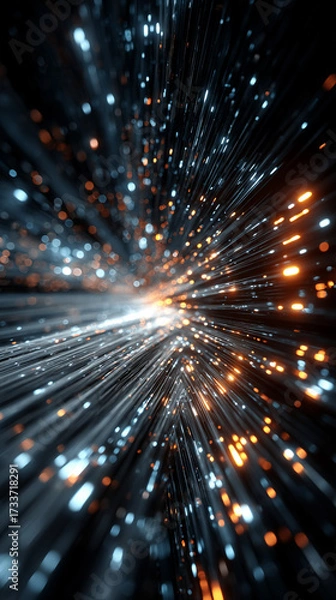 Fototapeta Dynamic warp speed radial light background with blue and orange streaks symbolizing energy acceleration cosmic journey and futuristic vision of limitless motion.