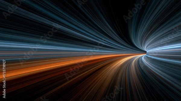Fototapeta Dynamic warp speed radial light background with blue and orange streaks symbolizing energy acceleration cosmic journey and futuristic vision of limitless motion.