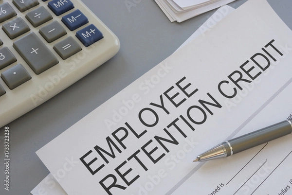 Fototapeta ERC Employee Retention Credit is shown on the business photo using the text