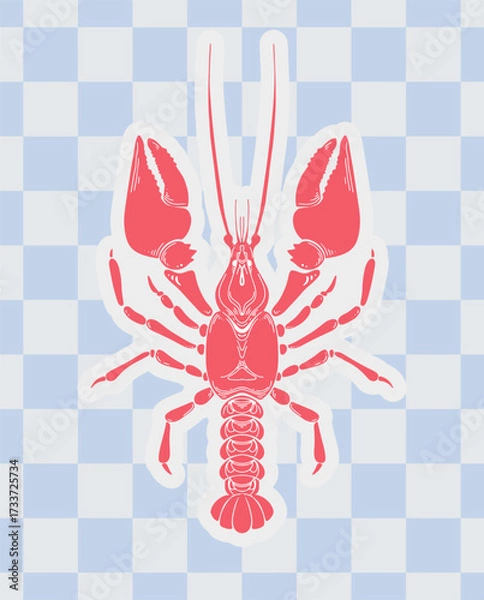 Obraz Lobster or crayfish Vintage Coastal Italian print. Minimalist hand drawn poster. Seafood shop logo, signboard, restaurant menu, fish market, banner. Mediterranean vintage summer card.