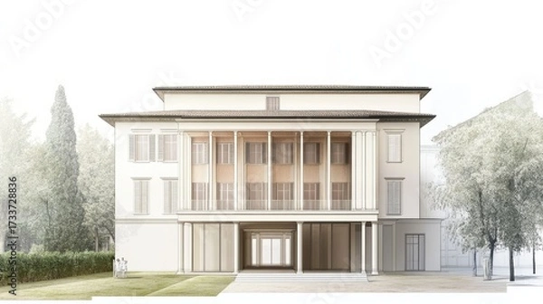 Fototapeta Neoclassical Villa Architectural Design Rendering