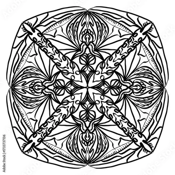 Fototapeta Compass Petal Mandala Seamless Pattern (Bold Outline)