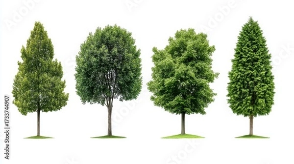 Fototapeta Set of different green tree vector illustrations isolated on white background, minimal and fresh