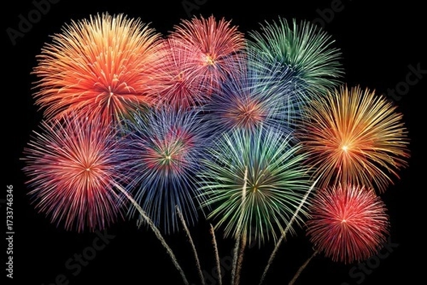 Fototapeta Vibrant multicolored fireworks display against night sky
