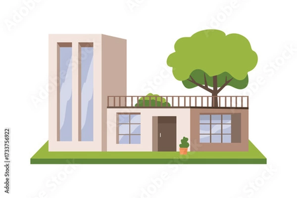 Obraz Modern villa house exterior. Luxury modern construction. City house. Nature villa. Residential district.