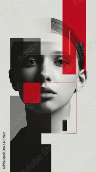 Fototapeta Bold minimalist design, sleek geometric forms in sharp contrast colors, futuristic poster-style layout.