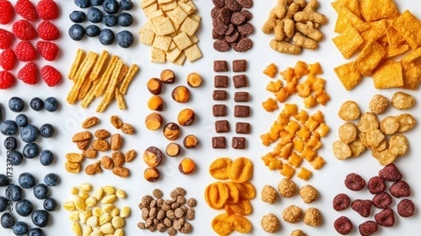 Fototapeta Assortment of Colorful Snacks and Treats Isolated on White Background