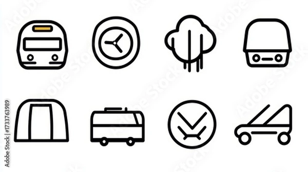 Fototapeta Set of Minimalist Icons for Transportation and Nature Elements