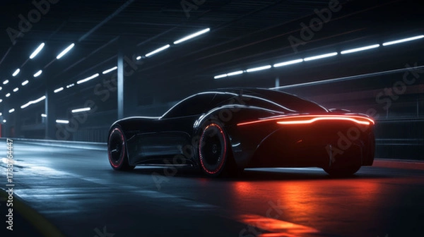 Fototapeta Electric sports car glowing on night highway