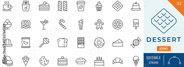 Fototapeta Dessert icon collection set. Editable stroke.