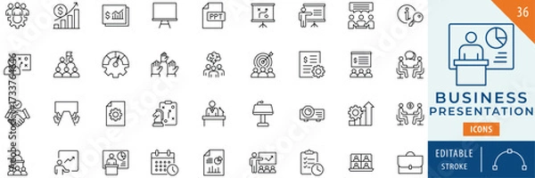 Fototapeta Business Presentation icon collection set. Editable stroke.