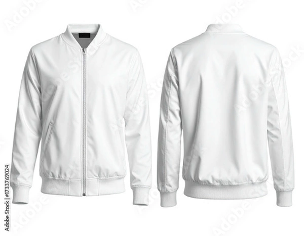 Obraz A white bomber jacket presented from front and back angles