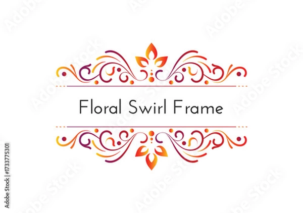 Fototapeta Gradient Floral Swirl Frame Ornament Element for Greeting Card Design