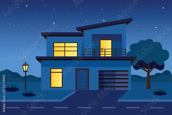 Obraz House lamp. Modern house architecture. City house. House architecture. Home illustration. 