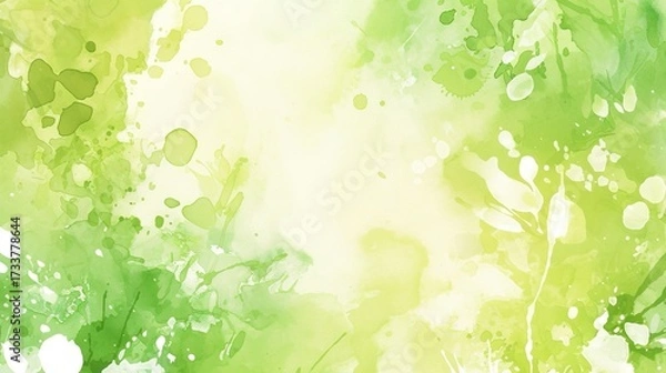Fototapeta Watercolor-style background with green and white tones, featuring soft, blended hues ideal for creative designs, stationery, invitations, or decor needing gentle, natural visual appeal.
