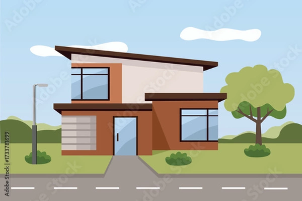 Obraz Minimalist Architecture Home Design. Modern Minimalist House. Modern house landscape. 