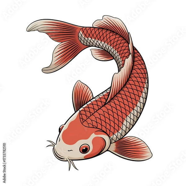 Fototapeta Vibrant Orange and White Koi Fish Swimming with Flowing Fins Keywords: koi fish, carp, japanese fish, aquatic animal, swimming isolated on a transparent background