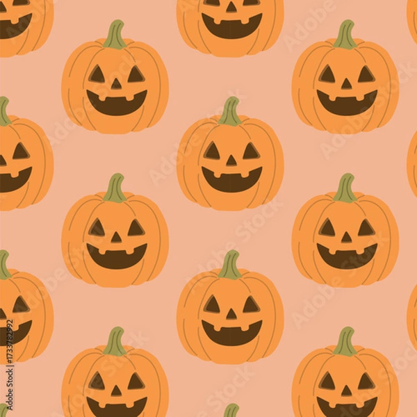 Fototapeta Vector seamless Halloween pattern featuring pumpkins. Perfect for seasonal design, holiday decorations, party invitations, wrapping paper, textile, posters, greeting cards, and festive backgrounds