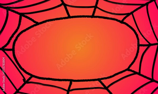 Fototapeta Halloween Background with Spider Web Frame. Spooky Red and Orange Template for Party Invitation or Sale Banner. Vector Illustration.