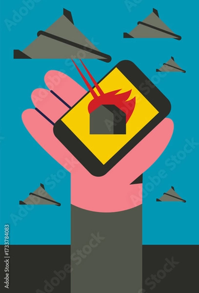 Fototapeta AI Shahed Drone Control App on Phone. Vector Illustration. Editable Flat Design.