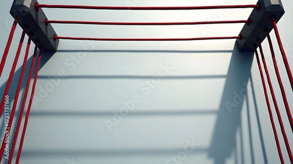 Fototapeta Red ropes creating abstract parallel lines with shadows