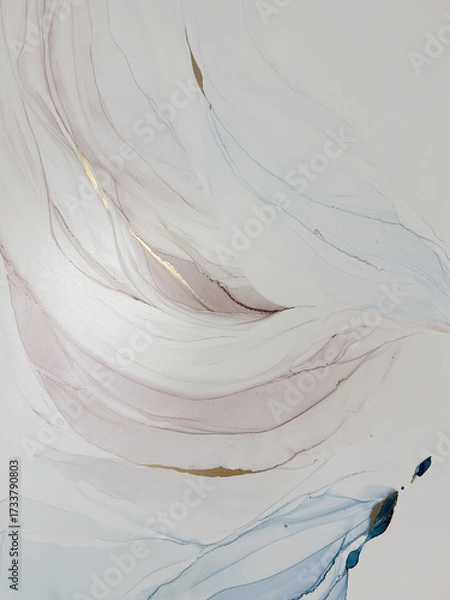 Obraz Abstract light blue aquarelle art background. Beautiful watercolor stains made with alcohol ink. Blue with beige and gold fluid art bird or angel wings, natural texture resembles sky, smoke, air.