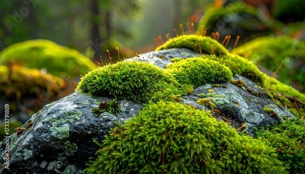 Obraz Moss-covered rocks in a forest