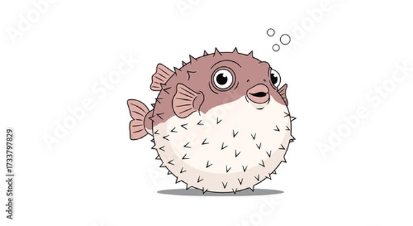Fototapeta This is a cartoon illustration of a pufferfish blowing itself up to defend itself from predators.